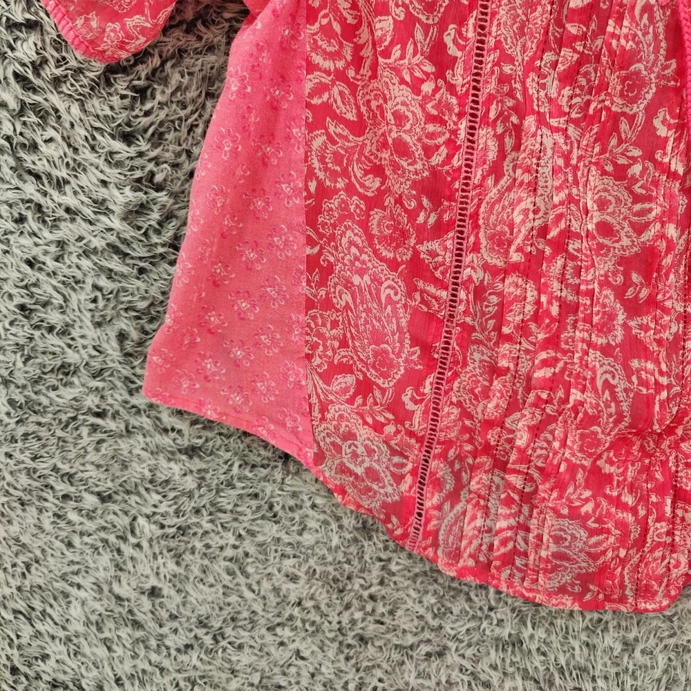 Abercrombie & Fitch Womens Boho Cottagecore Blouse M Pink Floral Peasant Top